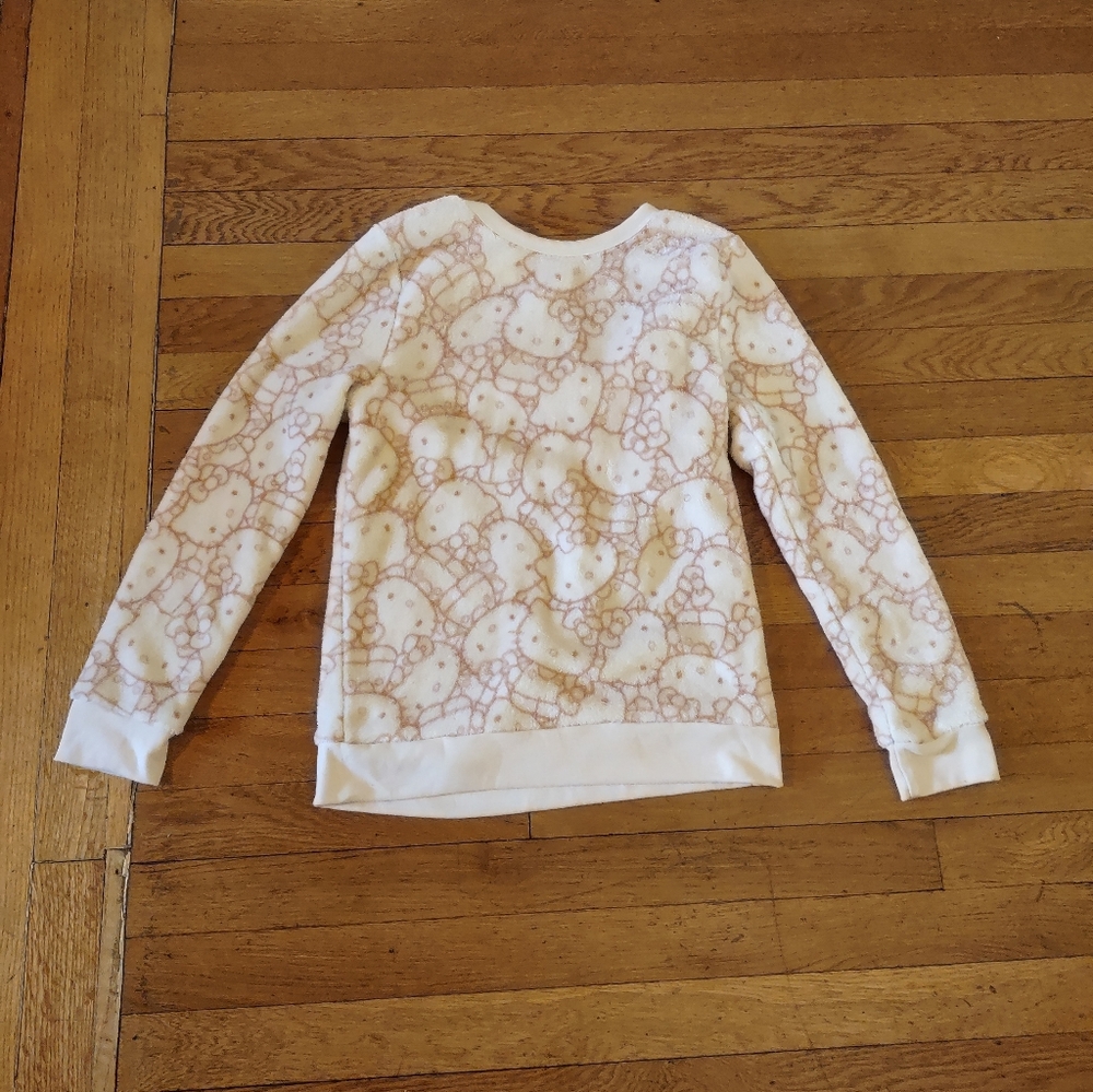 Hello Kitty Sanrio Allover Print Cream Fleece Sweatshirt XL Kawaii